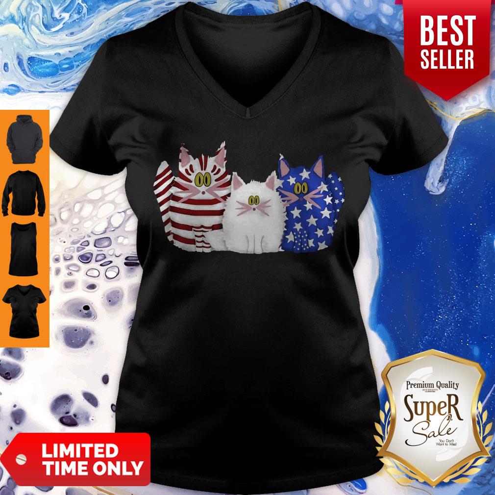 Awesome Three Cat Red White And Blue American Flag Shirt