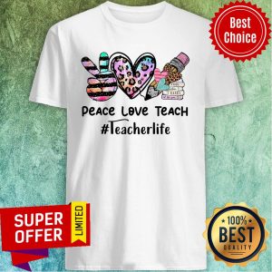 Peace Love Teach Teacherlife Leopard Pencil Food Reads Book Shirt