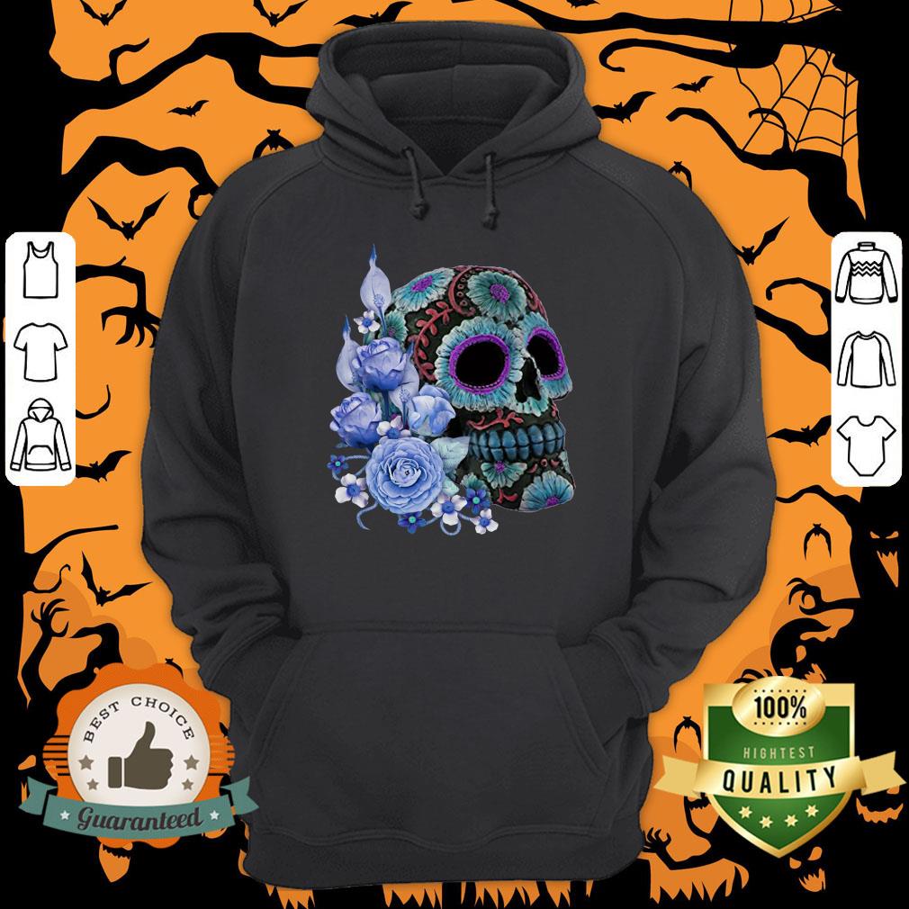 Blue Floral Black Sugar Skull Day Of The Dead Shirt