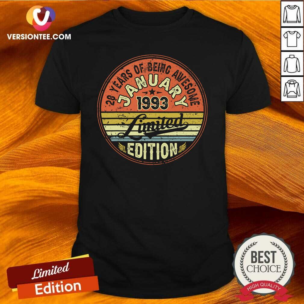 Cute 28 Years Of Being Awesome January 1993 Edition 28th Bithday Vintage Shirt