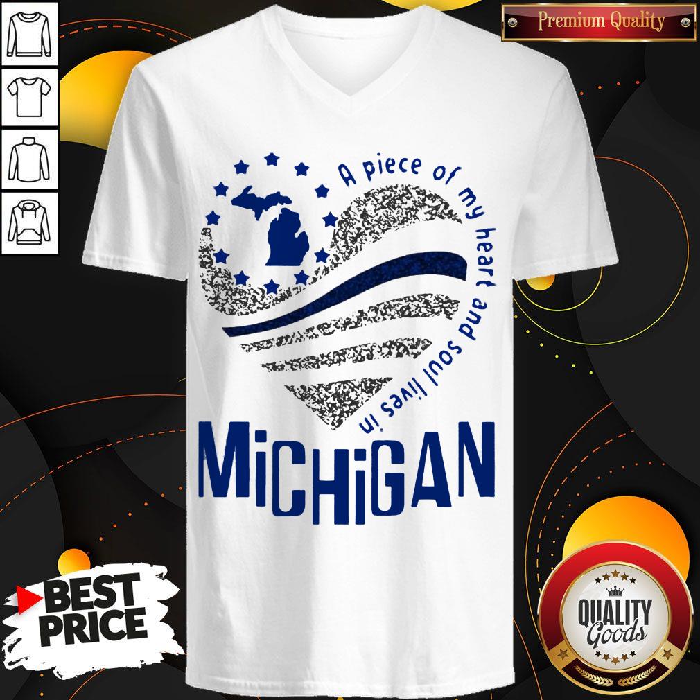 Funny A Piece Of My Heart And Soul Lives In Michigan Heart Diamond Shirt