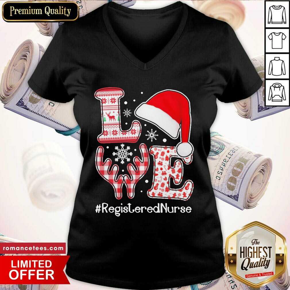 Funny Love Hat Santa And Reindeer #Registered Nurse Worker Ugly Christmas Shirt