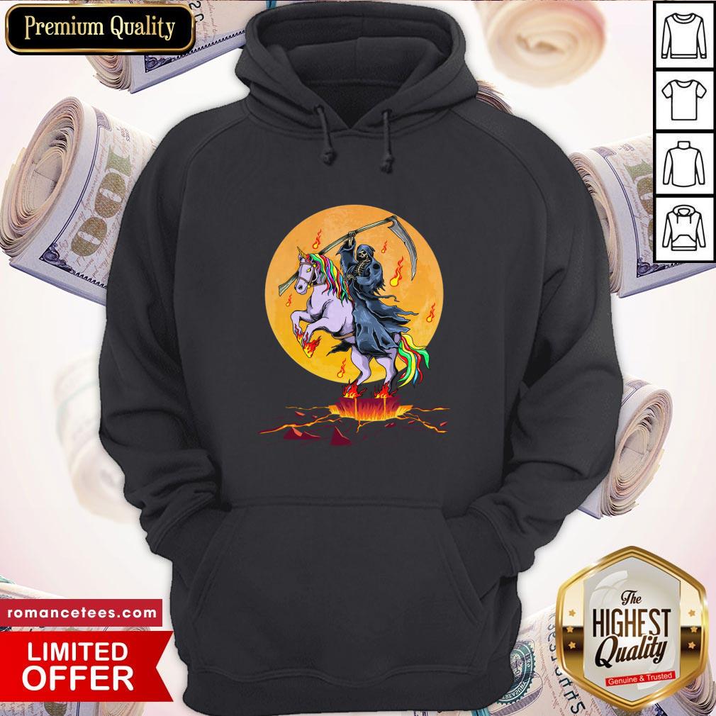 Grim Reaper With Unicorn Under The Moon Halloween Costume Shirt