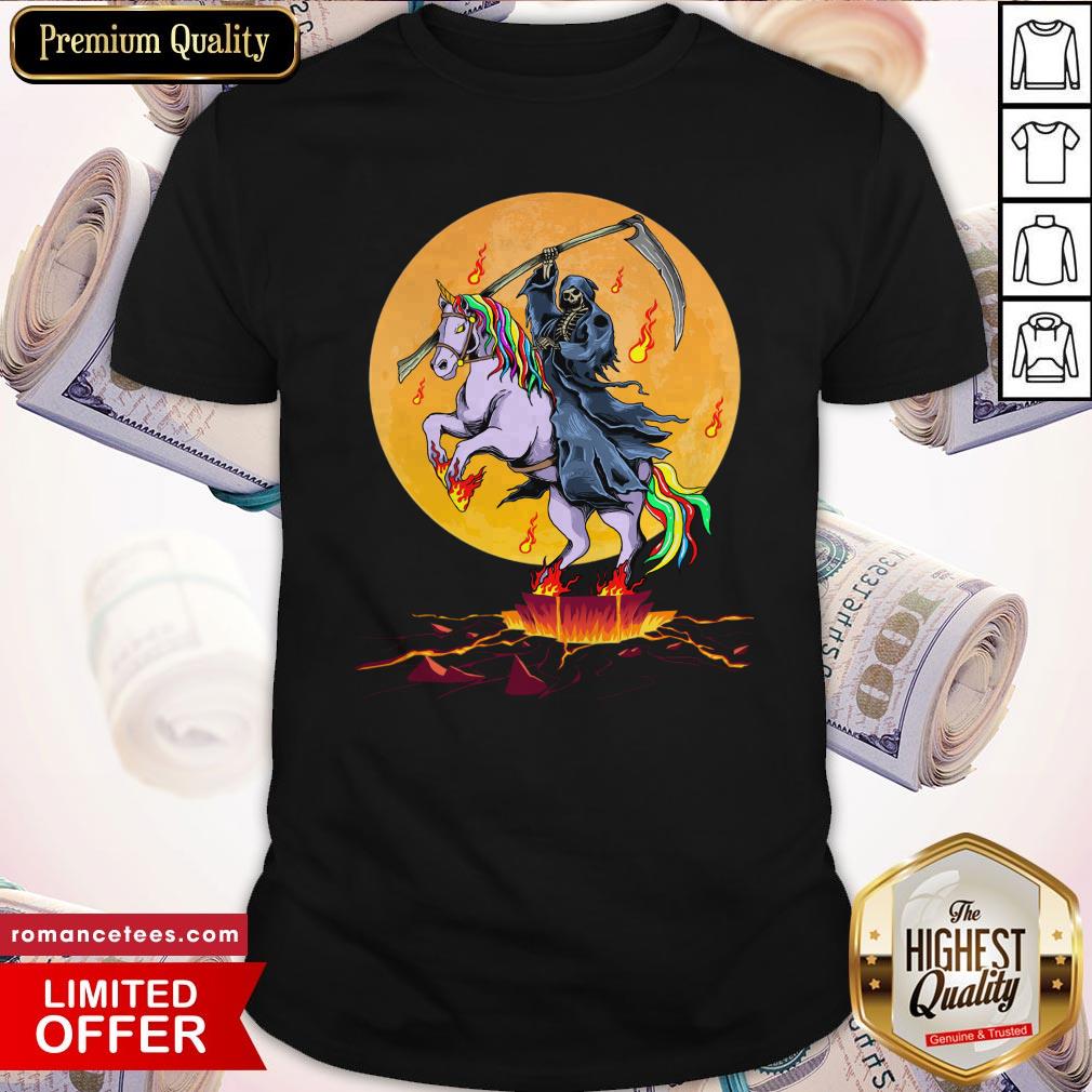 Grim Reaper With Unicorn Under The Moon Halloween Costume Shirt