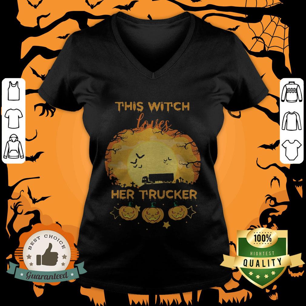 Halloween This Witch Loves Her Trucker Pumpkins Moon Shirt