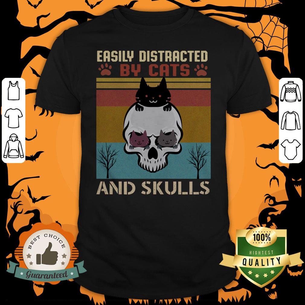 Easily Distracted By Cats And Skulls Day Of The Dead Vintage Shirt