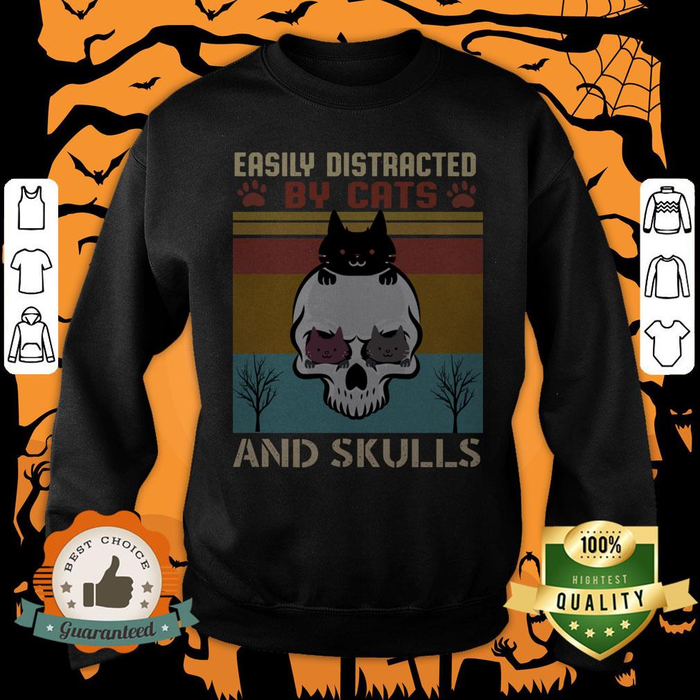 Easily Distracted By Cats And Skulls Day Of The Dead Vintage Shirt