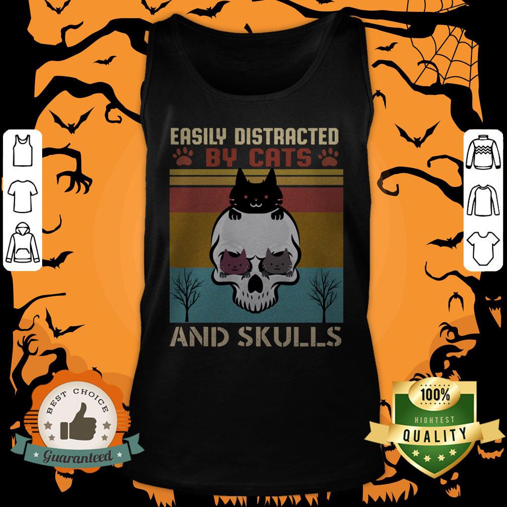 Easily Distracted By Cats And Skulls Day Of The Dead Vintage Shirt