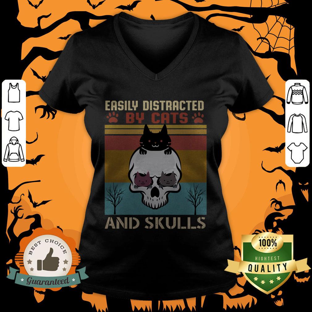 Easily Distracted By Cats And Skulls Day Of The Dead Vintage Shirt