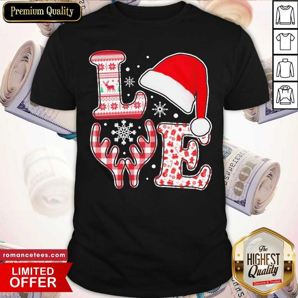 Nice Love Hat Santa And Reindeer Ugly Christmas Shirt