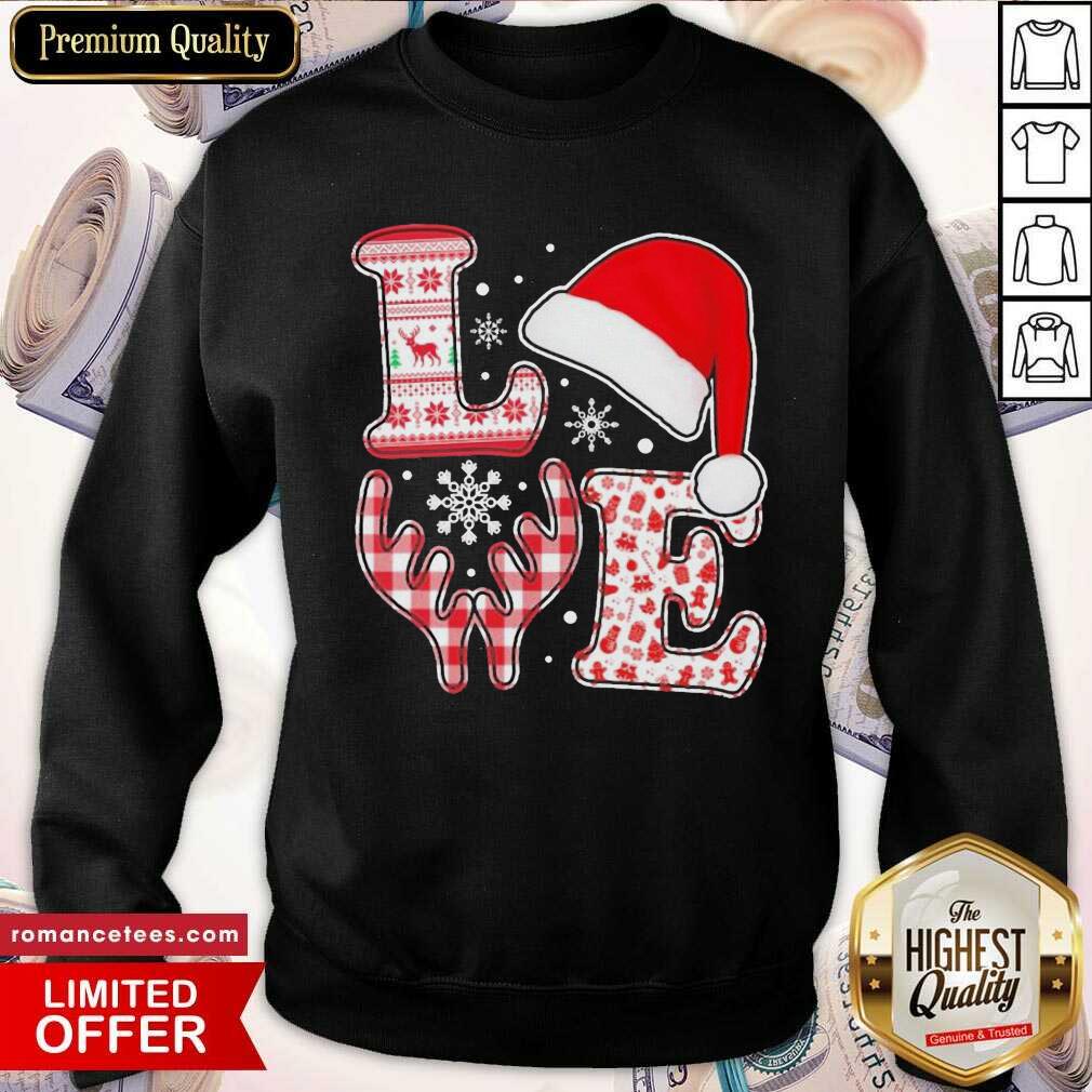 Nice Love Hat Santa And Reindeer Ugly Christmas Shirt