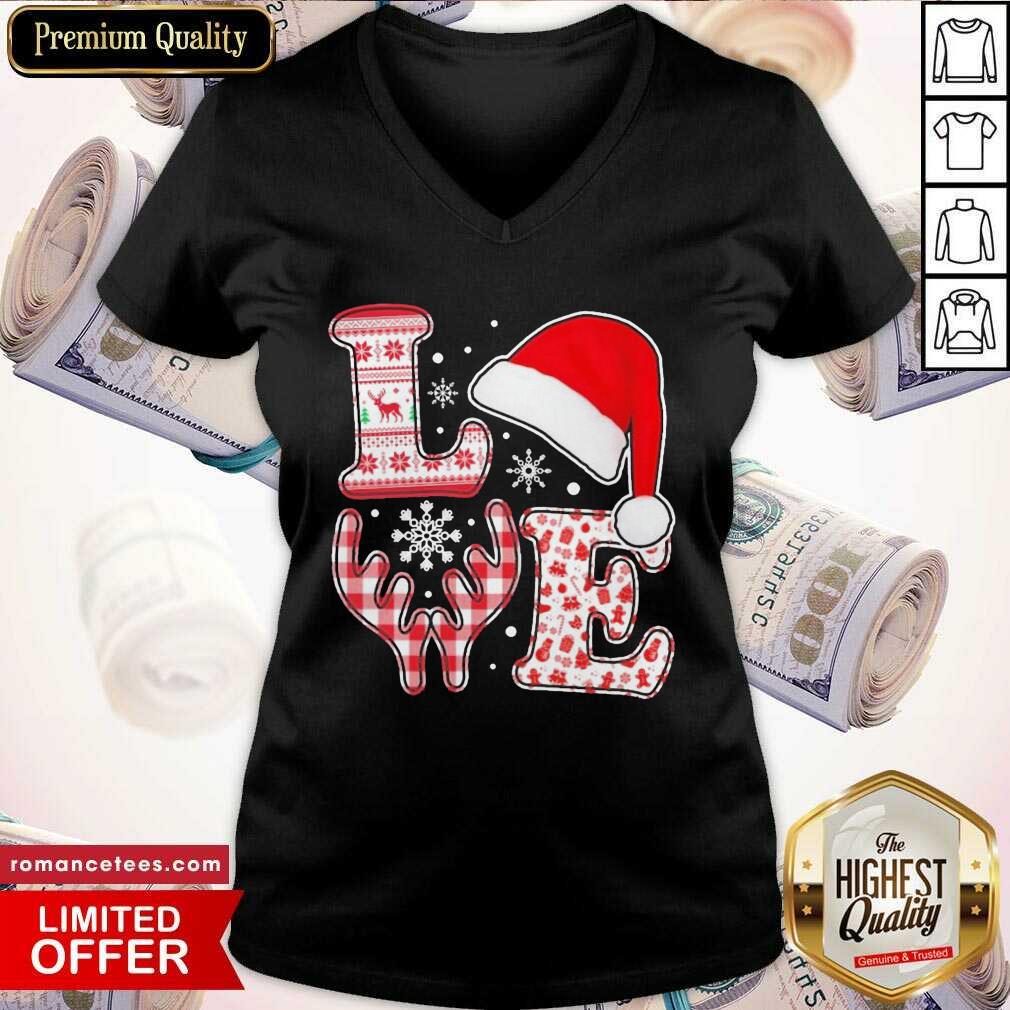 Nice Love Hat Santa And Reindeer Ugly Christmas Shirt