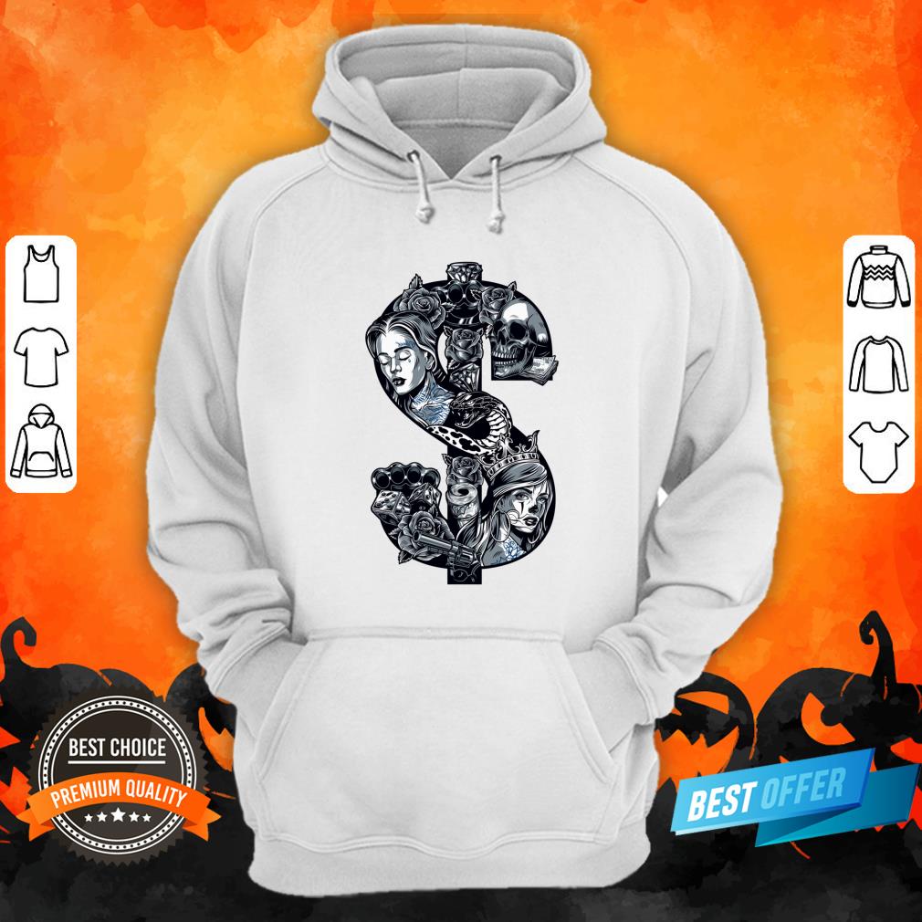 Posada Day Of The Dead Outlaw Dia De Muertas Dollars And Guns Skull Shirt