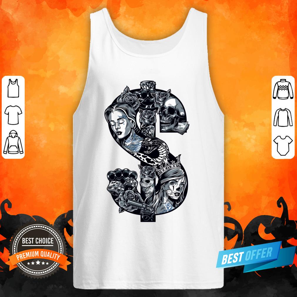 Posada Day Of The Dead Outlaw Dia De Muertas Dollars And Guns Skull Shirt