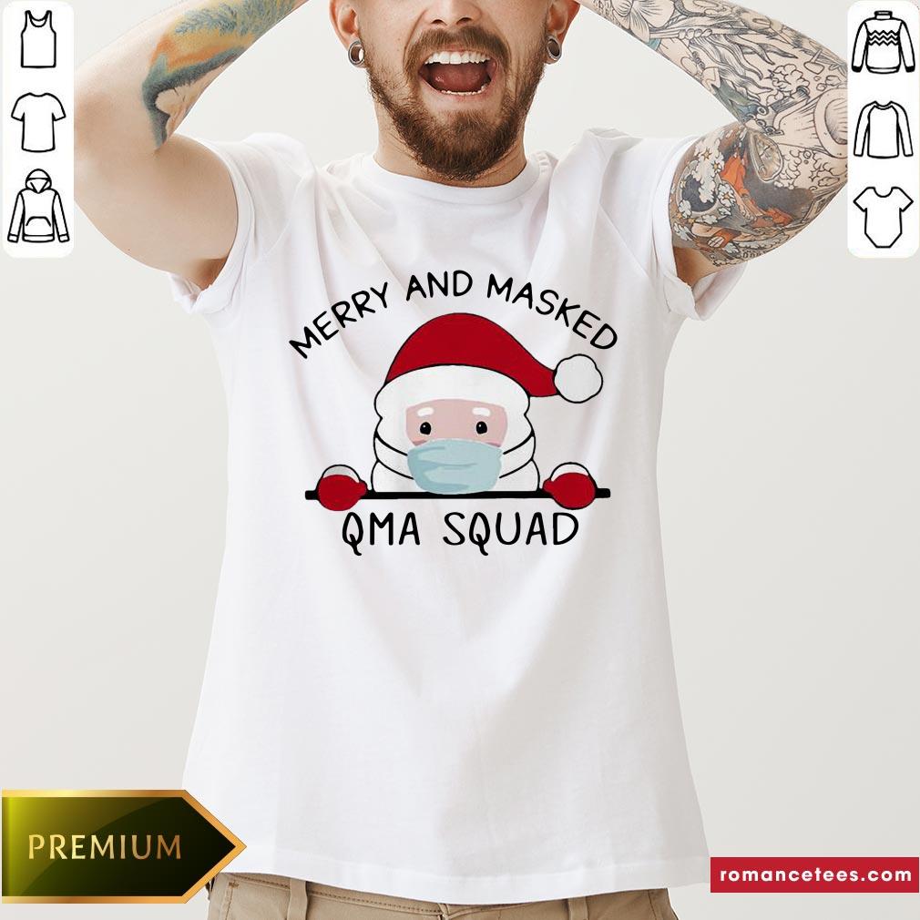 Santa Face Mask Merry And Masked Qma Squad Christmas Shirt