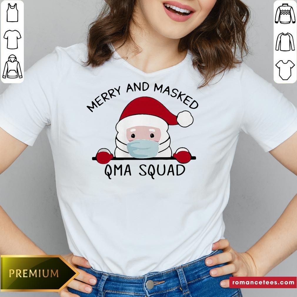 Santa Face Mask Merry And Masked Qma Squad Christmas Shirt
