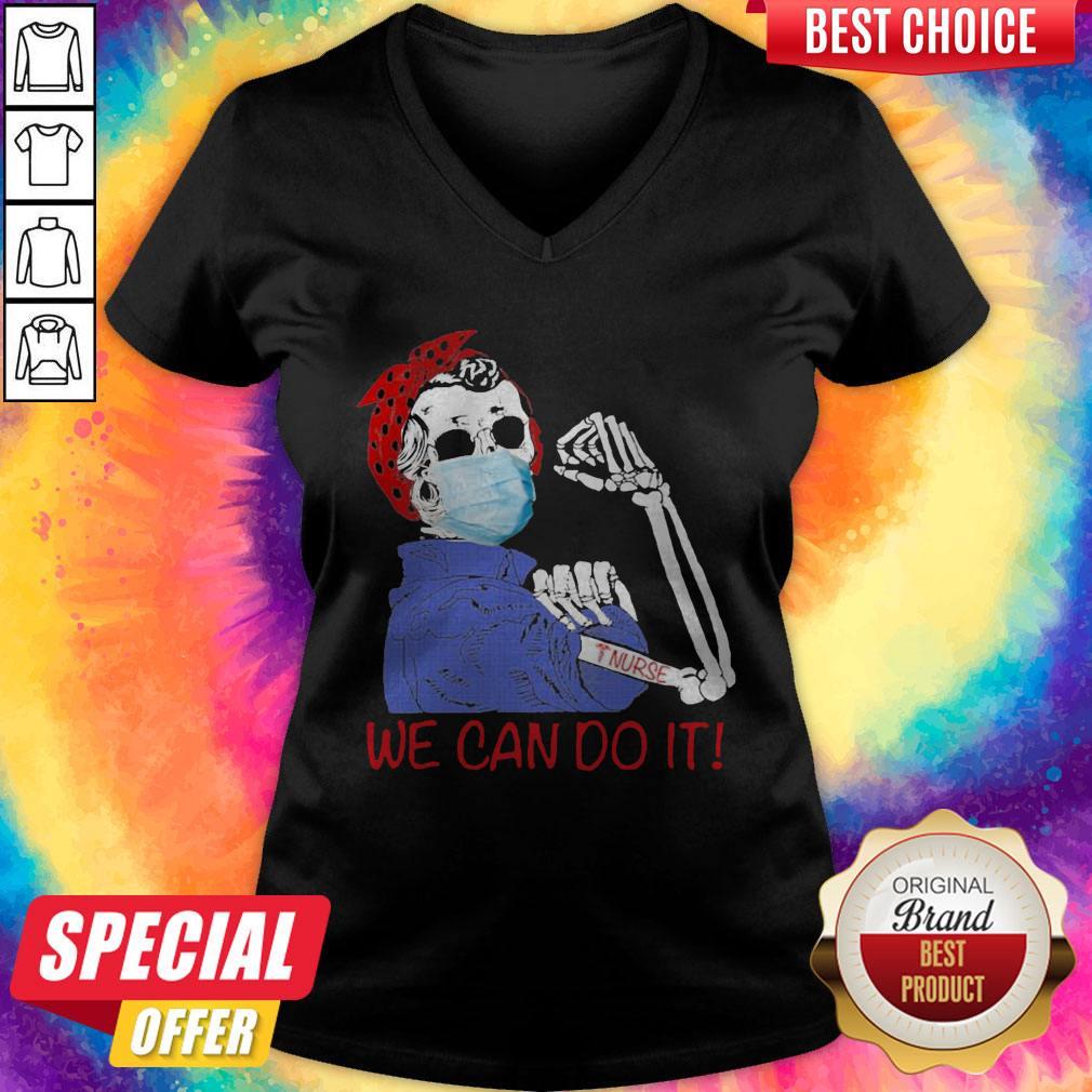 Skeleton Strong Girl Face Mask Tattoo Nurse We Can Do It Shirt
