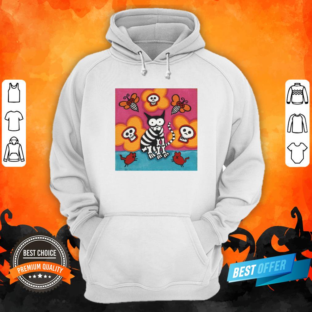 Skelly Cat With Bees Mice Grinning Skulls Day Of The Dead Shirt