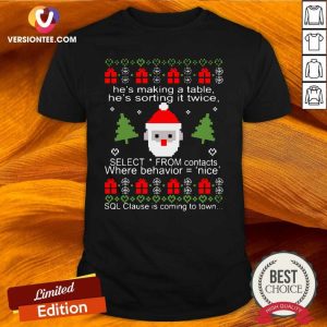 Hot He’s Making A Table He’s Sorting It Twice Select From Contacts Where Behavior Ugly Christmas Shirt