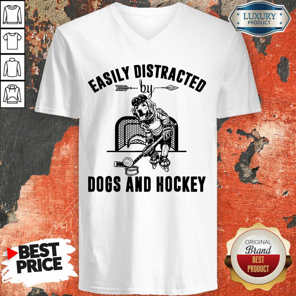 Hot Easily Distracted Dog And Hockey Shirt