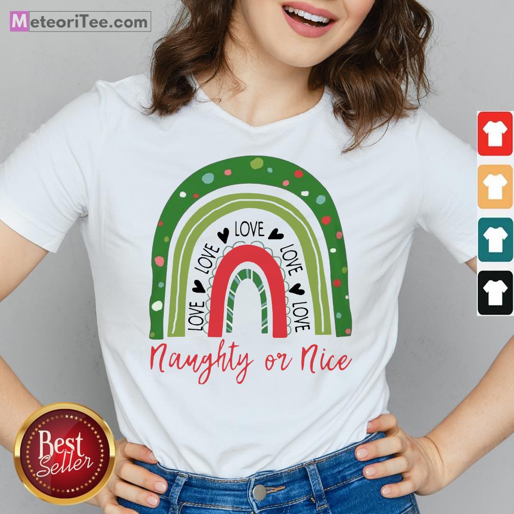 Nice Teacher Love Love Love Naughty Or Nice Christmas Classic Shirt