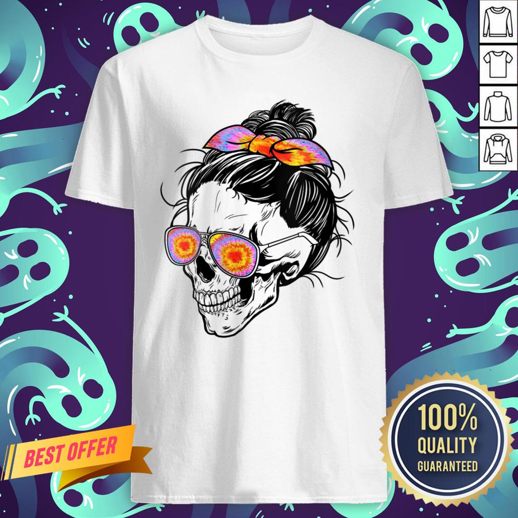 Nice Tie Dye Messy Bun Skull Shirt