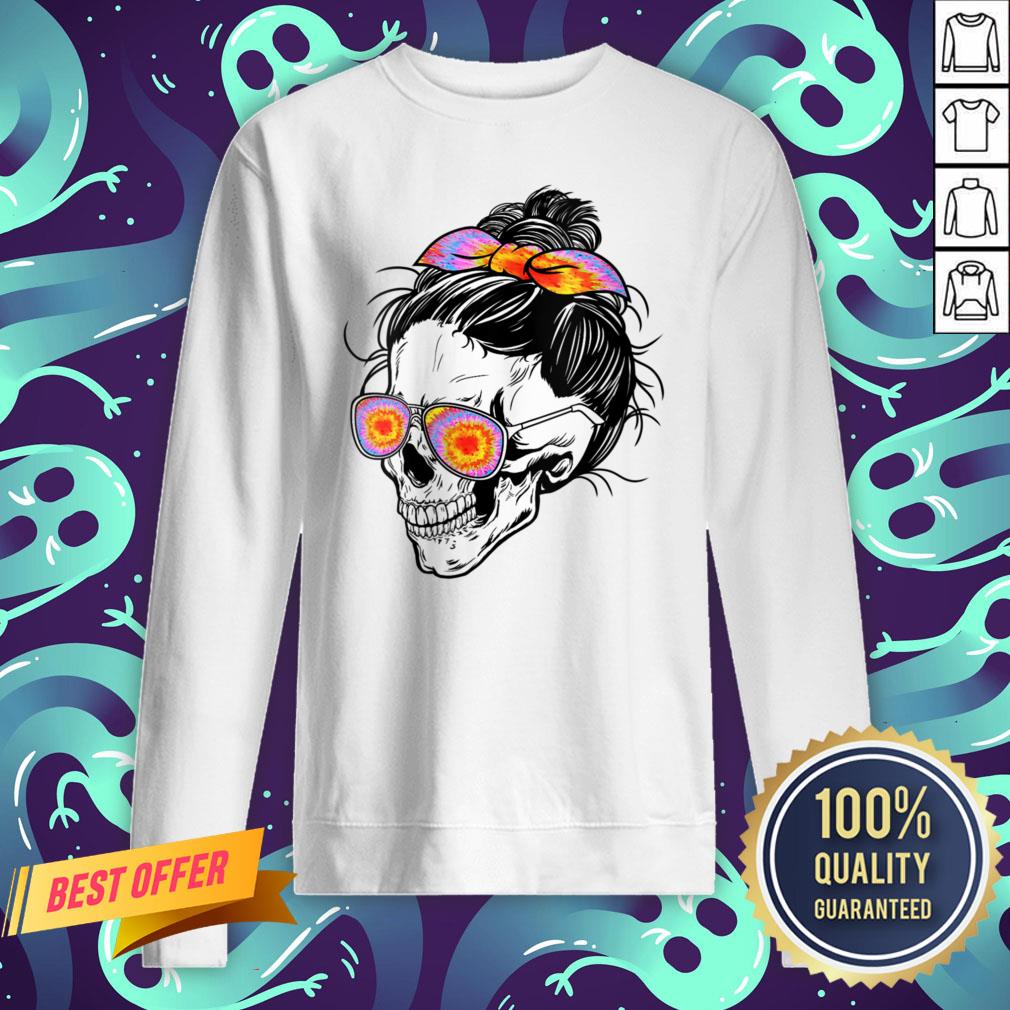 Nice Tie Dye Messy Bun Skull Shirt
