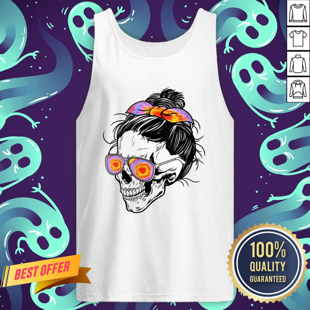 Nice Tie Dye Messy Bun Skull Shirt