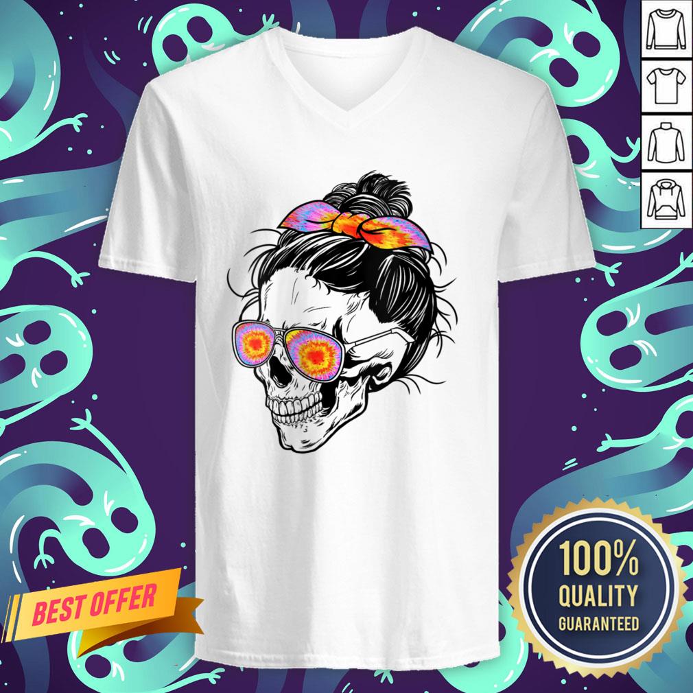 Nice Tie Dye Messy Bun Skull Shirt