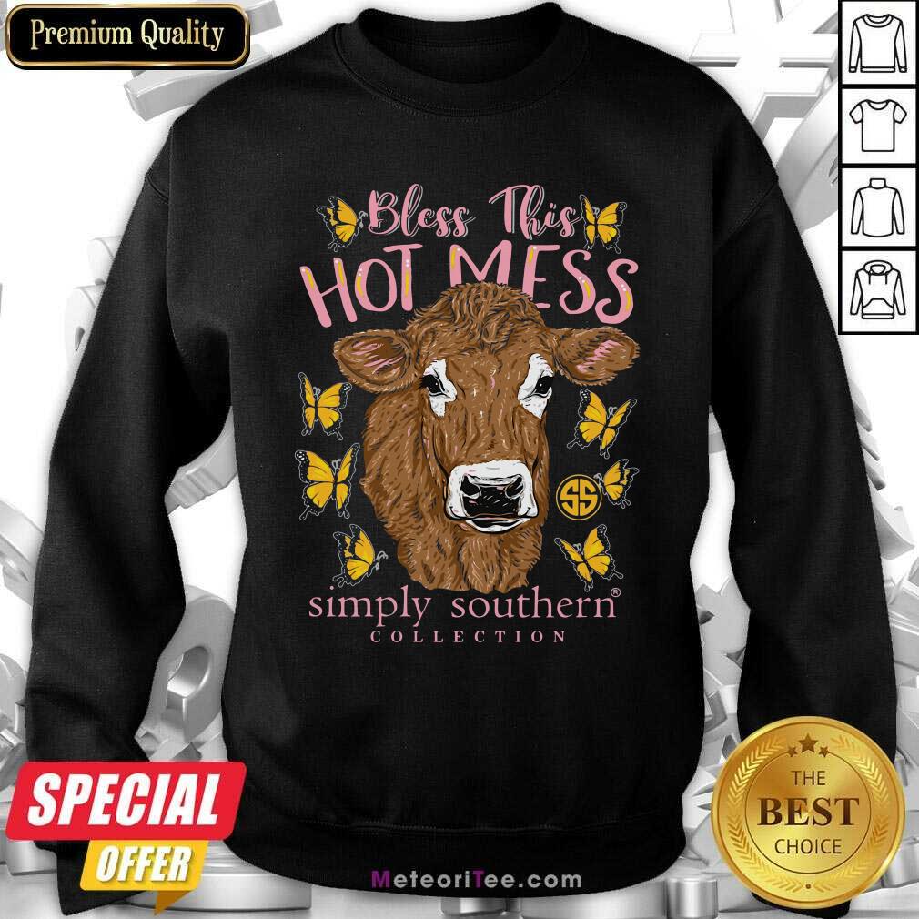 Pretty Bless This Hot Mess Simple Southern Collection Cows Buffterfly Shirt