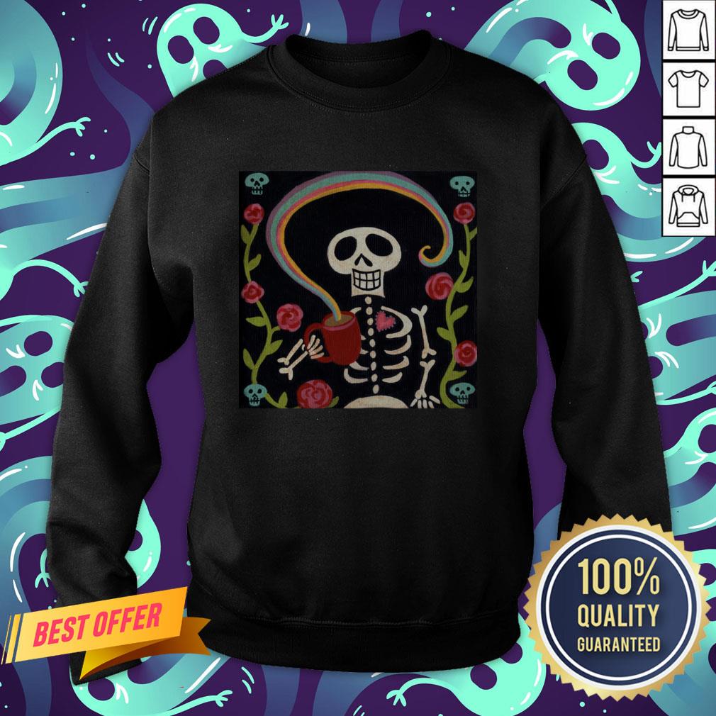Rainbow Skelly Coffee Sugar Skulls Dia De Muertos Day Of The Dead Shirt