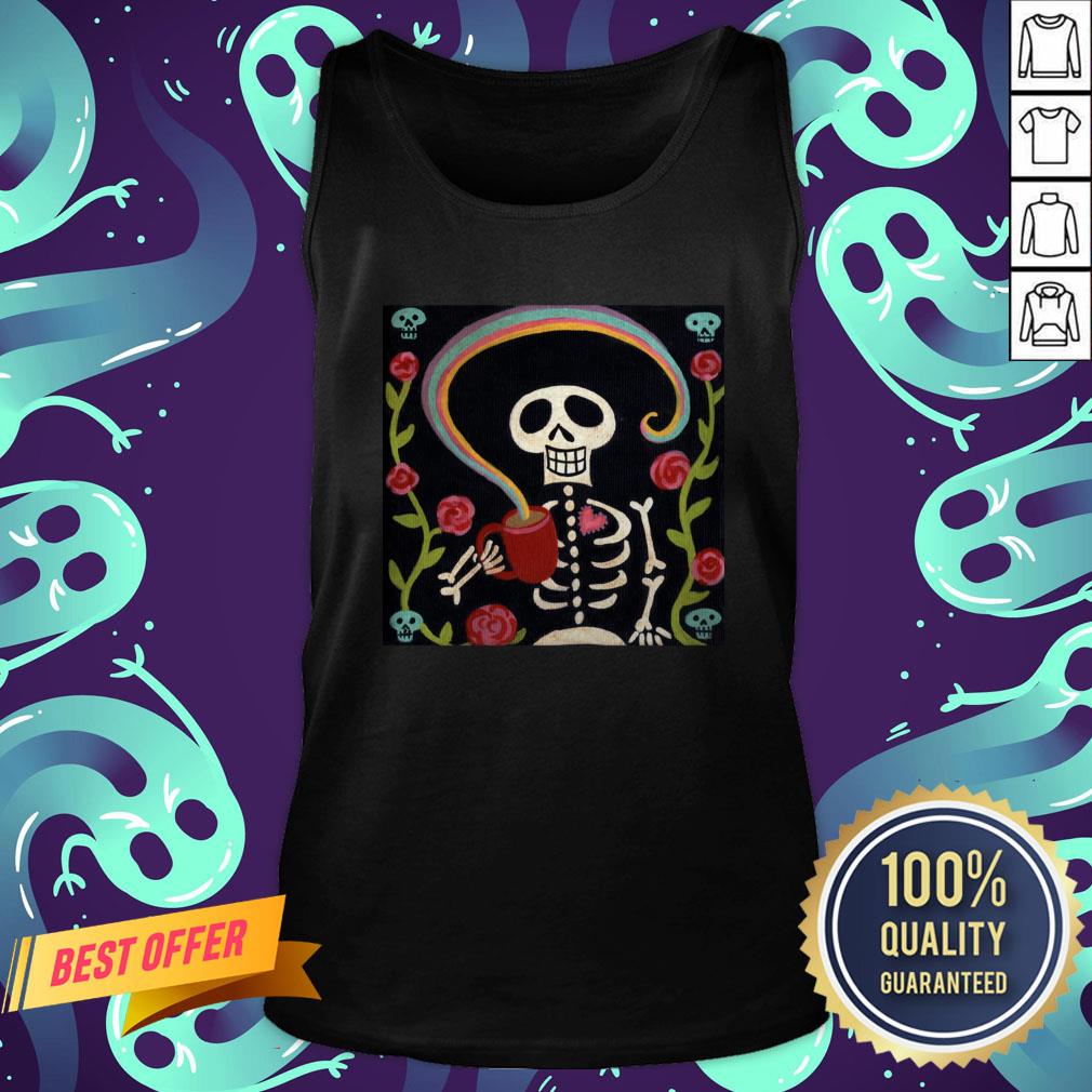 Rainbow Skelly Coffee Sugar Skulls Dia De Muertos Day Of The Dead Shirt