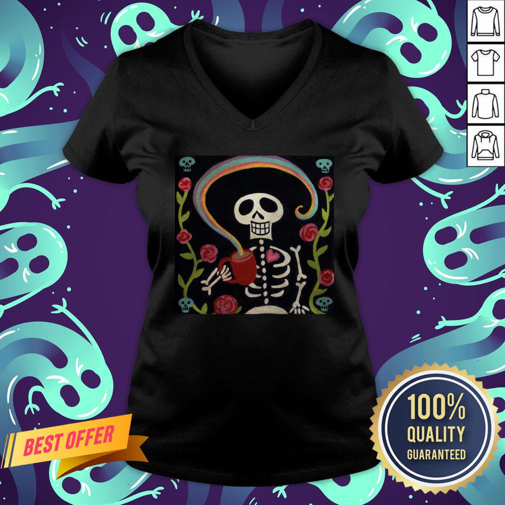 Rainbow Skelly Coffee Sugar Skulls Dia De Muertos Day Of The Dead Shirt