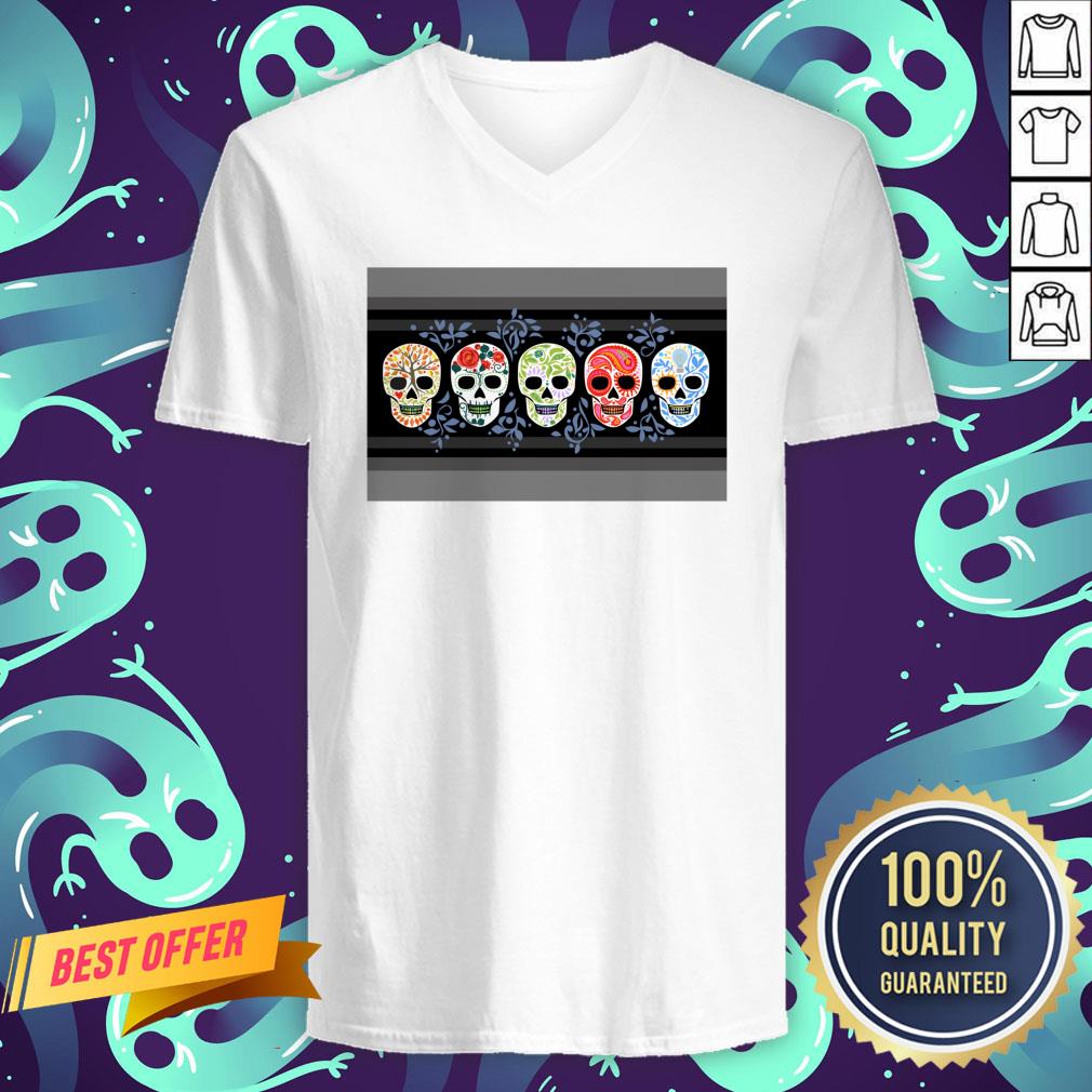 Sugar Skulls Calaveras Lineup In Color Day Of The Dead Shirt
