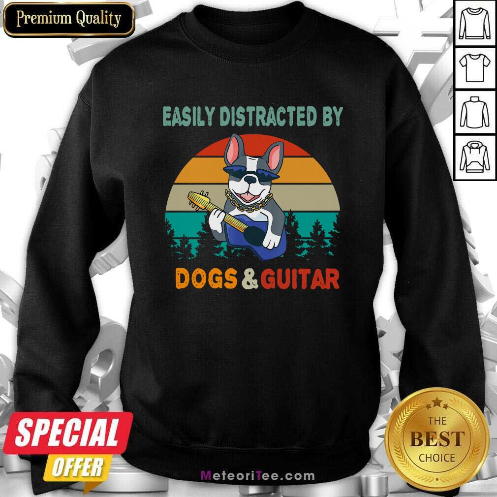 Top Easily Distracted By Dogs And Guitar Vintage Retro Shirt