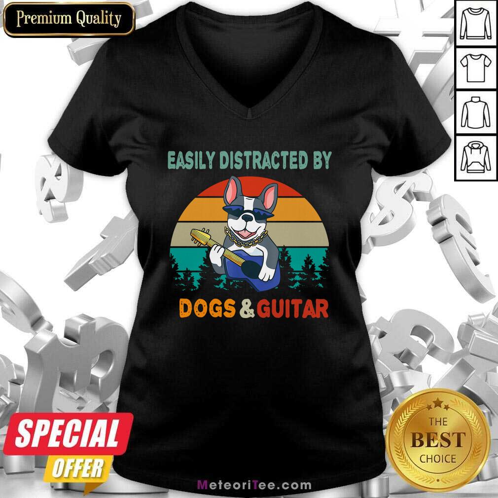 Top Easily Distracted By Dogs And Guitar Vintage Retro Shirt