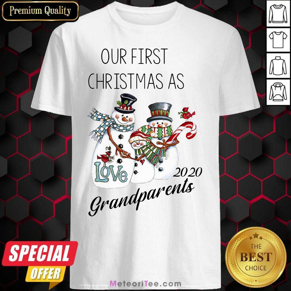 Top Snowman Our First Christmas Love 2020 Grandparents Shirt
