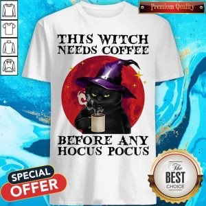 Black Cat This Witch Needs Coffee Before Any Hocus Pocus Sunset Shirt