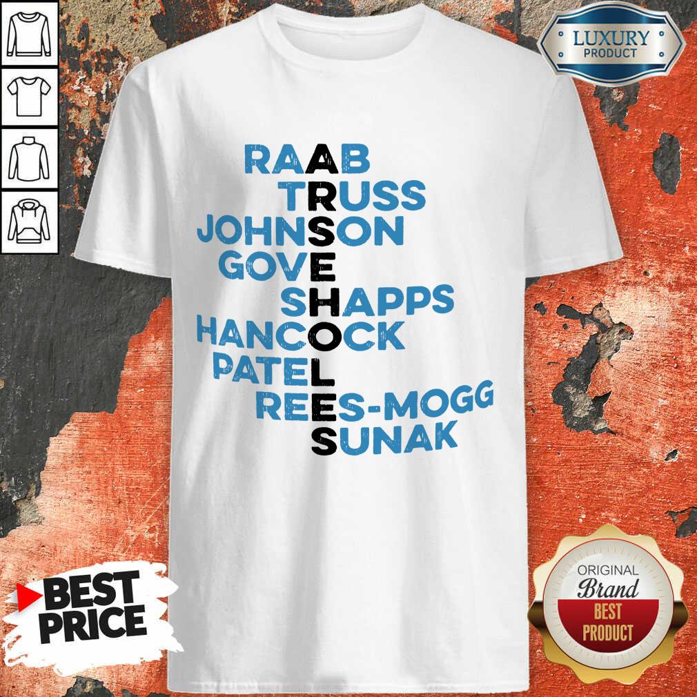 Arseholes Raab Truss Johnson Gove Shapps Hancock Patel Rees Mogg Sunak Shirt