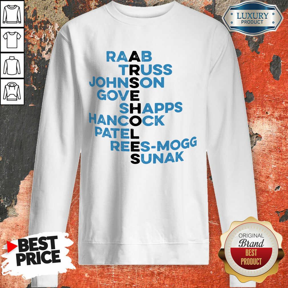 Arseholes Raab Truss Johnson Gove Shapps Hancock Patel Rees Mogg Sunak Shirt