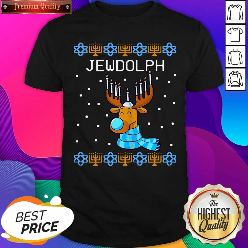 Funny Jewdolph Ugly Hanukkah Reindeer Menorah Chanukah Ugly Christmas Shirt