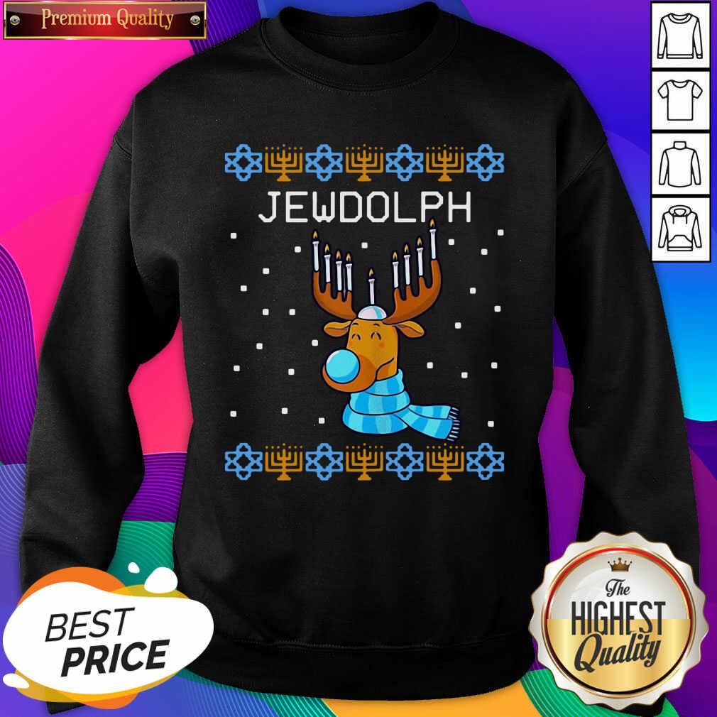 Funny Jewdolph Ugly Hanukkah Reindeer Menorah Chanukah Ugly Christmas Shirt