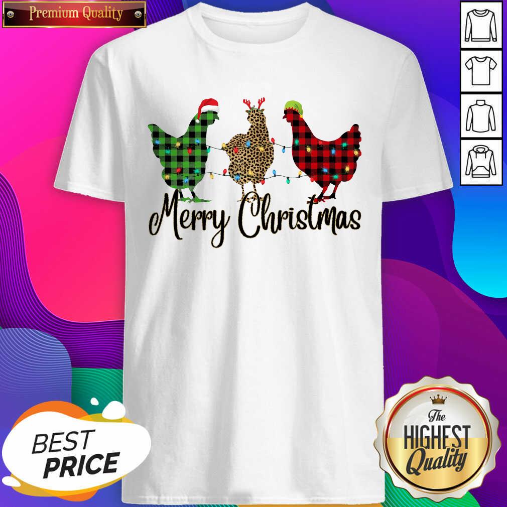 Good Chickens Leopard Plaid Lights Merry Christmas Shirt
