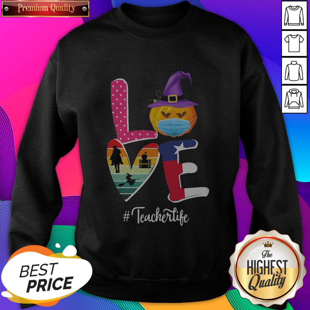 Love Pumpkin Mask Riding Horse Books And Witch American Flag #Teacherlife Shirt
