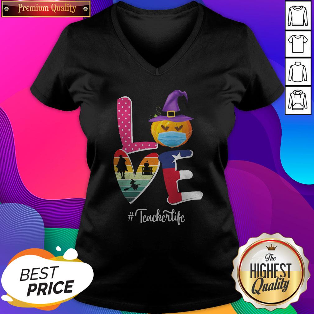 Love Pumpkin Mask Riding Horse Books And Witch American Flag #Teacherlife Shirt