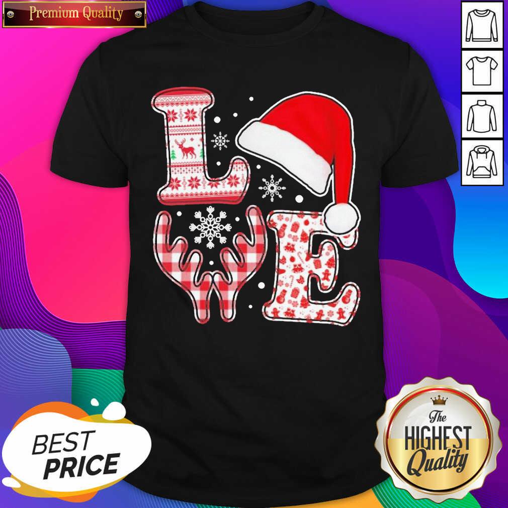 Nice Love Hat Santa And Reindeer Ugly Christmas Shirt