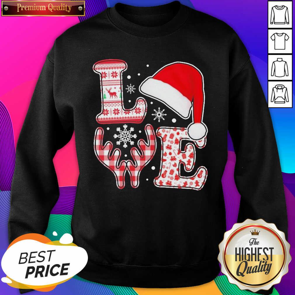 Nice Love Hat Santa And Reindeer Ugly Christmas Shirt