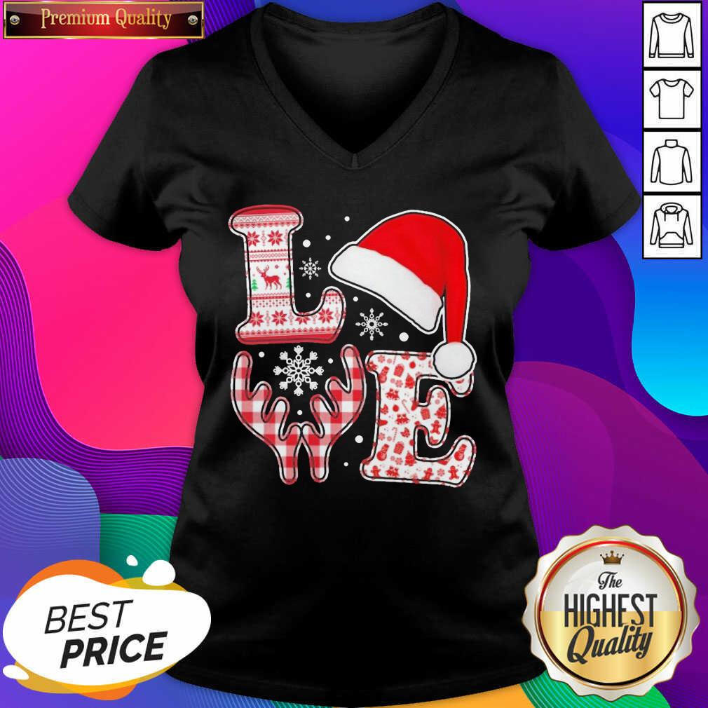 Nice Love Hat Santa And Reindeer Ugly Christmas Shirt