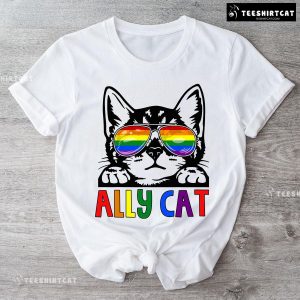 Ally Cat Cool Cat With LGBT Glasses T-Shirt