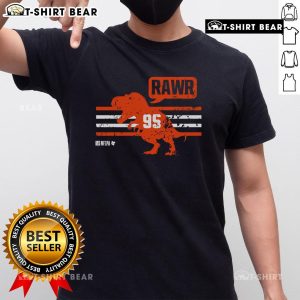 Alt Text: Top Myles Garrett Rawr 95 T-Shirt featuring a bold graphic design, perfect for Cleveland Browns fans and collectors.